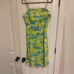 Lilly Pulitzer Green/Blue Tropical Print Dress sz10 older Lilly logo